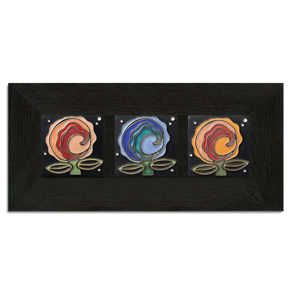 Visions＆Flowers ecomaru 4x4 Cosmic Bloom Framed Tile Set | Motawi Tileworks