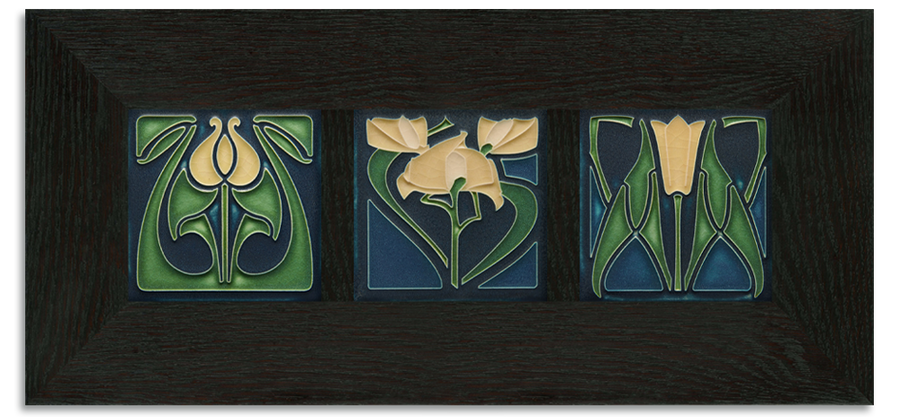 4x4 Florals Framed Tile Set (Indigo) - Ebony, Horizontal