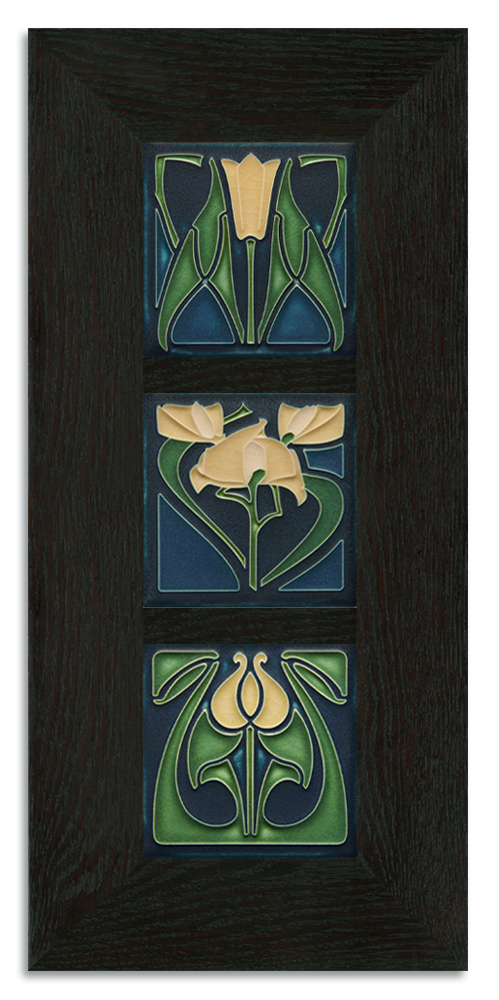 4x4 Florals Framed Tile Set (Indigo) - Ebony, Vertical