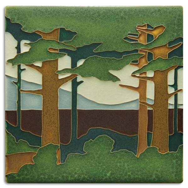 8821 SP 8x8 Pine Landscape, Valley, Spring Motawi Tileworks