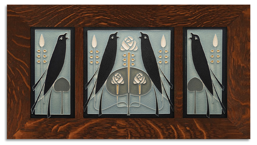 4x8 & 8x8 Songbirds Framed Tile Set (Grey Blue)