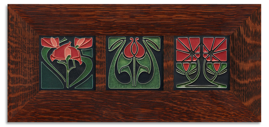 4x4 Florals Framed Tile Set (Red) Oak (Horizontal)