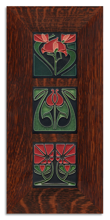 4x4 Florals Framed Tile Set (Red) Oak (Vertical)