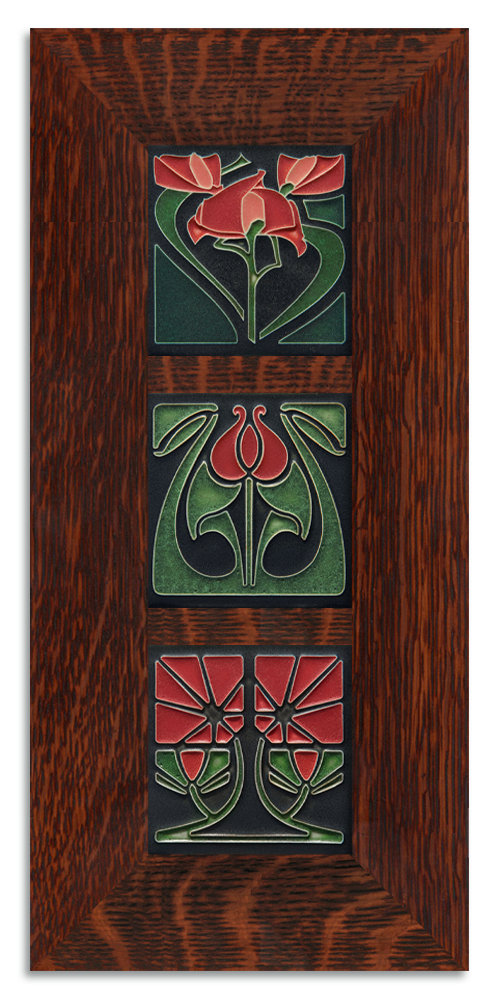 4x4 Florals Framed Tile Set (Red) Oak (Vertical)
