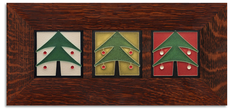 4x4 Christmas Tree Framed Tile Set - Oak, Horizontal