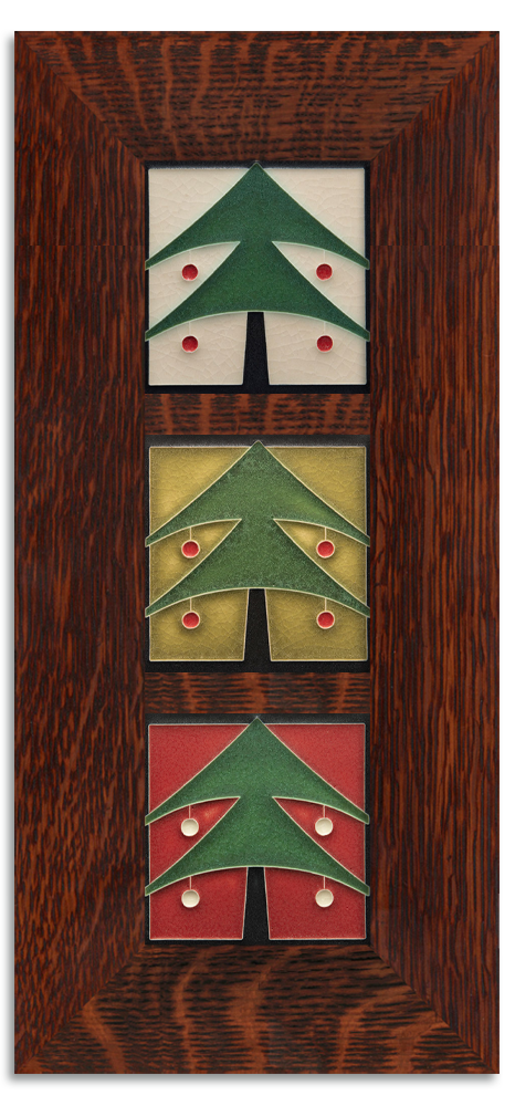 4x4 Christmas Tree Framed Tile Set - Oak, Vertical