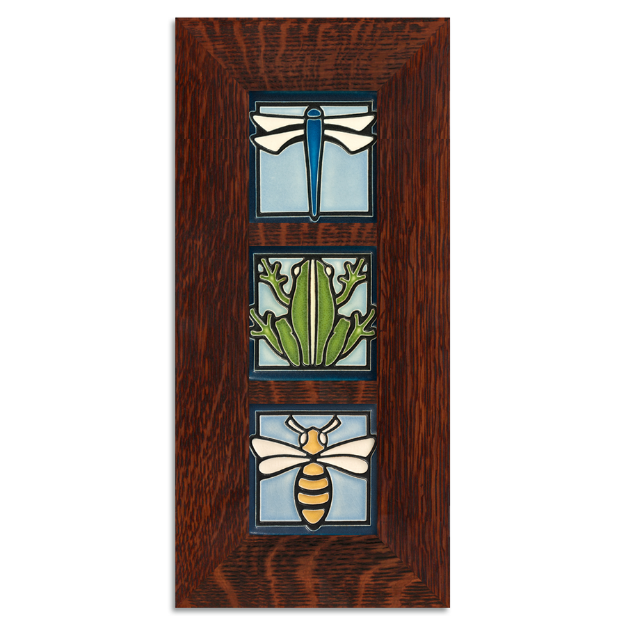 4x4 Animal Framed Tile Set (Light Blue) - Oak, Vertical