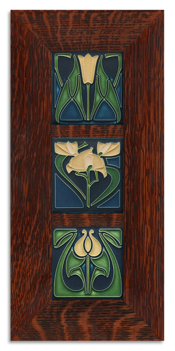 4x4 Florals Framed Tile Set (Indigo) - Oak, Vertical