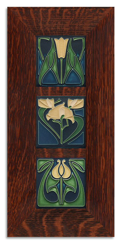 4x4 Florals Framed Tile Set (Indigo) - Oak, Vertical