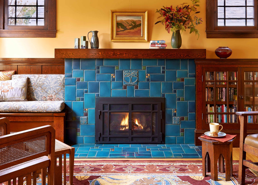 Blue Collage Fireplace