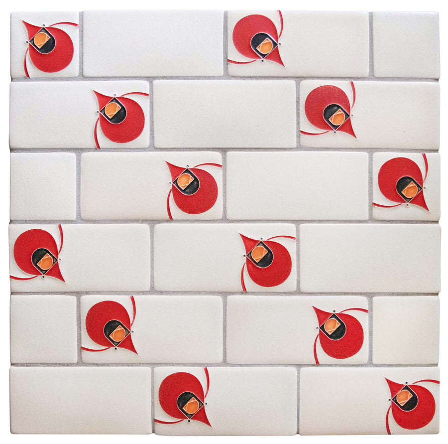 Charley Harper Subway Tile Cardinal, Cream