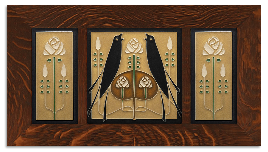 4x8 & 8x8 Songbirds & Long Stem Framed Tile Set (Golden)