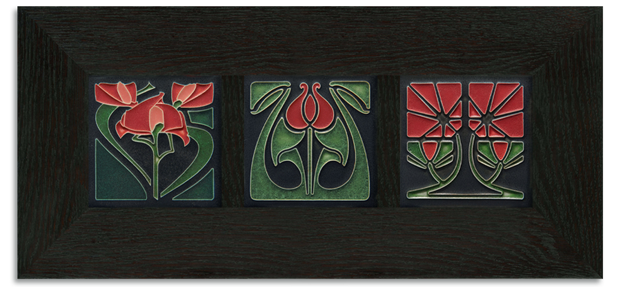 4x4 Florals Framed Tile Set (Red) Ebony (Horizontal)