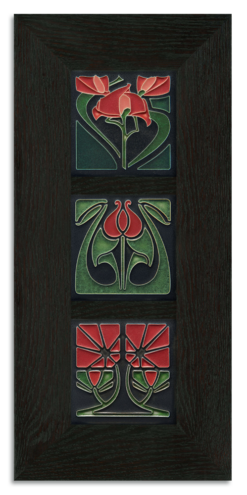 4x4 Florals Framed Tile Set (Red) Ebony (Vertical)